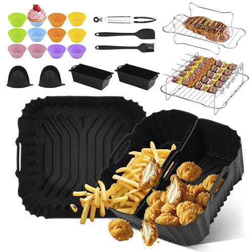 Ninipie 29 Stück Zubehör Heißluftfritteuse für Cosori Turbo Blaze 6L/Cosori 6,2L, Ninja Heißluftfritteuse Max Pro 6,2L AF180EU Air Fryer Silikonform Zubehör, Zubehör für Russell Hobbs Airfryer xxl 8L von Ninipie