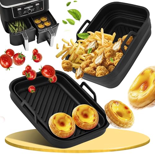 Ninipie Airfryer Zubehör für Ninja Foodi Max Dual Zone 9,5L, 2PCS Silikonform Heißluftfritteuse Zubehör für Ninja AF400EU AF400EUCP SL400EU 9.5L Faltbar Silikon Backform Einsatz Air Fryer Accessories von Ninipie