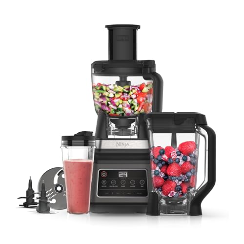 Ninja 3-in-1 Küchenmaschine & Mixer mit 5 Programmen: Mixen, Max Mixen, Hacken, Mischen, Pürieren, 1,8L Schüssel, 2,1L Krug, 700ml Becher, 1200W, spülmaschinenfest, Auto-iQ, Schwarz BN800EU von Ninja