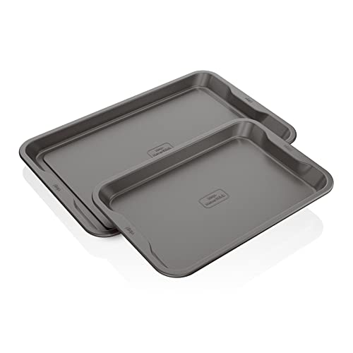 Ninja B32002 Foodi NeverStick Premium 2-teiliges Backblech-Set, antihaftbeschichtet, ofenfest bis 250 °C, mit 22,9 x 33 cm Bogen und 27,9 x 43,2 cm Blatt, spülmaschinenfest, grau von Ninja