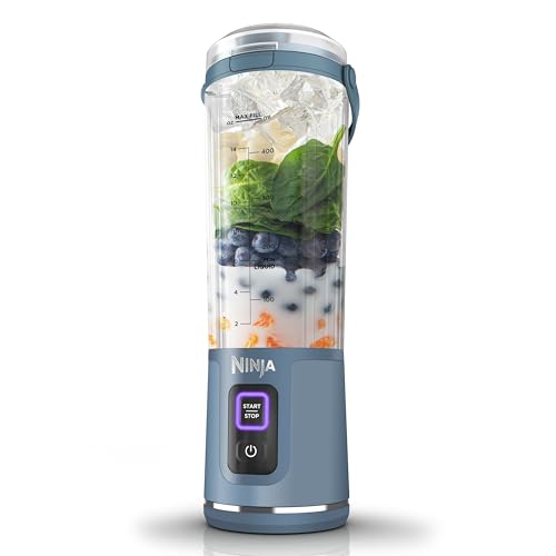 Ninja Blast BC151UKNV Tragbarer kabelloser Mini-Mixer, 530 ml, wiederaufladbar, Deckel & Trinkauslauf, Smoothies, Protein-Shakes, mischt Eis und gefrorenes Obst, Geschenk für sie/ihn, Denimblau von Ninja