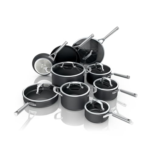 Ninja C39900 Kochgeschirr-Set, 16-teilig Foodi Neverstick Premium Anti-Kratzer Nesting Töpfe & Pfannen mit Deckel, Aluminium, Schwarz von Ninja