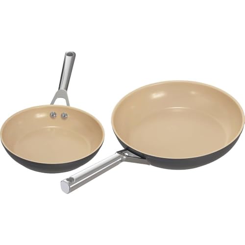 Ninja Extended Life 2-teiliges Keramik-Bratpfanne set, (24cm & 28cm), antihaftbeschichtet (ohne PFAs, PFOAs, Blei, Cadmium), geeignet für Induktion, Ofenfest bis 285°C, Terrakotta & Grau von Ninja