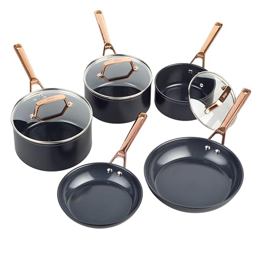 Ninja Extended Life 5-teiliges Keramik-Kochgeschirr-Set (20 & 24 cm Bratpfannen + 16, 18 & 20 cm Töpfe und Deckel), antihaftbeschichtet (ohne PFAs, PFOA, Blei oder Cadmium), ofenfest bis 285 °C von Ninja