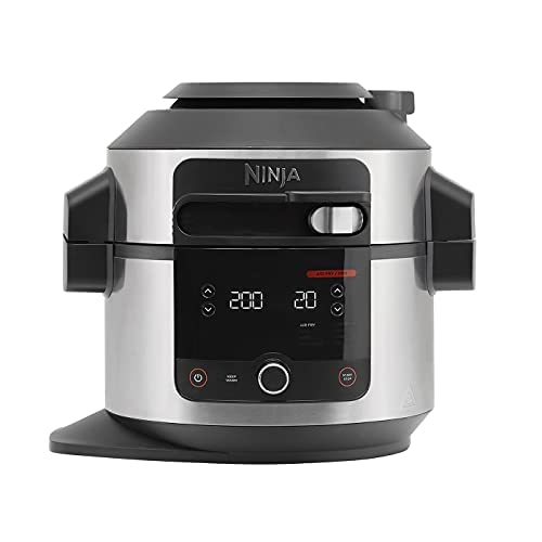 Ninja Foodi Multikocher mit SmartLid, 6L, 11-in-1 Multicooker, Pressure Cooker Schnellkochtopf, Airfryer Heißluftfritteuse, Slow Cooker, Grillen, Backen, Edelstahl, OL550EU von Ninja