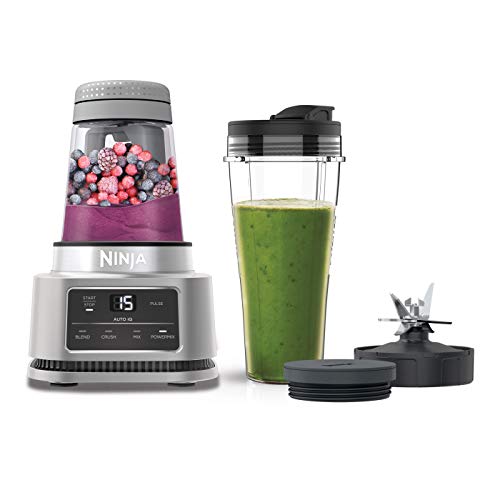 Ninja Foodi Power Nutri Mixer 2-in-1, Smoothie-Bowls Maker, dicke Aufstriche & gefrorene Getränke mixen, Automatikprogramme, 700ml Becher & 400ml Schüssel mit Power-Rührer, 1100W, Silber CB100EU von Ninja