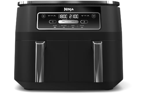 Ninja Foodi Dual Zone Digital Air Fritteuse, 2 Schubladen, 7.6L, 4-in-1, verwendet kein Öl, Air Fry, Max Crisp, Braten, Aufwärmen, Antihaftbeschichtung, spülmaschinenfeste Körbe und Crisper Teller von Ninja