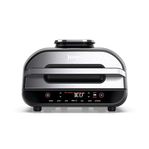 Ninja Foodi MAX Grill & Airfryer, 5,7L Heißluftfritteuse, Air Fryer mit digitalem Temperaturfühler, spülmaschinenfeste Teile, 6-in-1, Grau/Silber AG551EU von Ninja