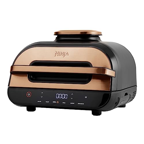 Ninja Foodi MAX Grill & Airfryer, 3,8L Heißluftfritteuse, Air Fryer mit digitalem Temperaturfühler, spülmaschinenfeste Teile, Amazon Exklusiv, 6-in-1, Kupfer/Schwarz, AG551EUCP von Ninja