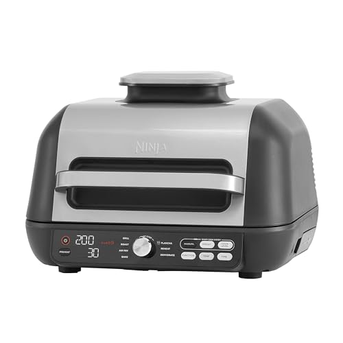 Ninja Foodi MAX PRO Grill, Plancha Flat Grill Plate & Airfryer, 3,8LHeißluftfritteuse, Air Fryer mit digitalem Temperaturfühler, spülmaschinenfeste Teile, 7-in-1, Silber/Schwarz AG651EU von Ninja