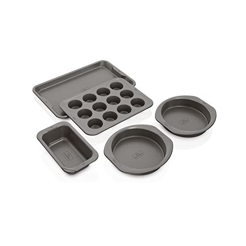 Ninja Foodi NeverStick B35005 Premium Backformen-Set, ofenfest bis 250 °C, mit 27,9 x 43,2 cm Backblech, 12 x 22,9 cm große Kastenform, 12 Muffinformen und (2) 22,9 cm runde Kuchenformen, Grau von Ninja