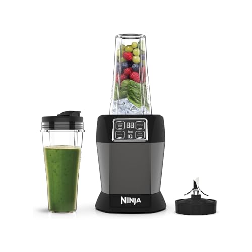 Ninja Mixer mit 2 Programmen: Mixen & Max Mixen, Impulsfunktion, 2x 700ml Becher mit Ausgussdeckel, 1000W, spülmaschinenfest, Mixer Smoothie Maker, Auto-iQ, Schwarz BN495EU von Ninja