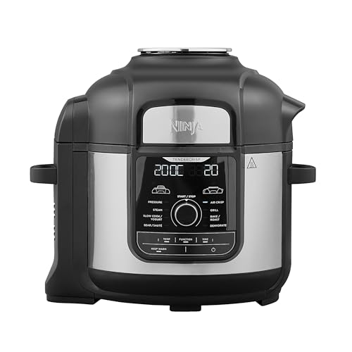 Ninja Foodi MAX Multikocher, 7,5L, 9-in-1 Multicooker, Pressure Cooker Schnellkochen, Airfryer Heißluftfrittieren, Slow Langsamkochen, Grillen und mehr, gebürsteter Stahl & Schwarz, OP500EU von Ninja