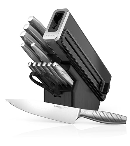 Ninja StaySharp Messerset aus Edelstahl, 14-teilig, Holzblock in Anthrazit & integrierter Messerschärfer, K62014EUUK von Ninja