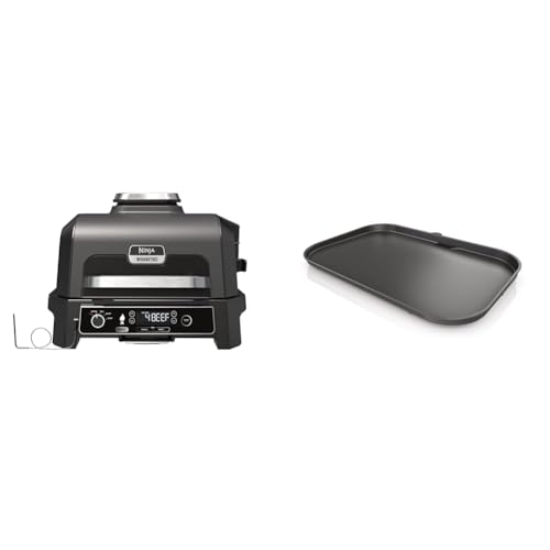 Ninja Woodfire Pro XL Elektrogrill,großer 4-in-1-Außengrill & Woodfire XL Flache Grillplatte, kompatibel Woodfire XL BBQ Grill OG850/OG901 von Ninja