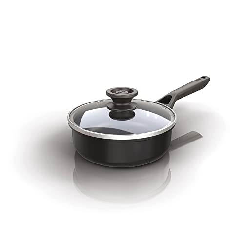 Ninja ZEROSTICK Classic Cookware 16 cm Stielkasserolle, antihaftbeschichtet, langlebiger Aluminium-Topf, induktionskompatibel, ofenfest bis 180 °C, Glasdeckel, schwarz CW50216UK von Ninja