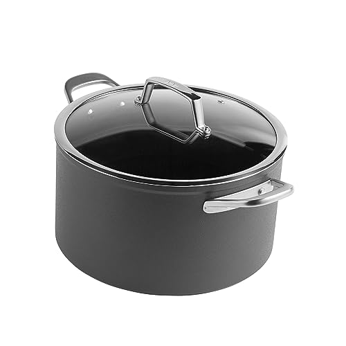 Ninja ZEROSTICK C30426UK Premium-Kochgeschirr, Suppentopf mit Glasdeckel, langlebig, antihaftbeschichtet, harteloxiertes Aluminium, induktionsgeeignet, ofenfest bis 260 °C, Grau von Ninja
