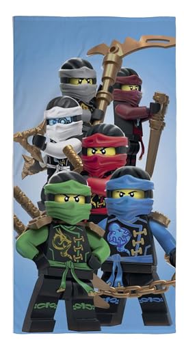 Ninjago Lego Strandtuch Velourstuch 70 x 140cm Duschtuch Badetuch Handtuch für Jungen aus 100% Baumwolle Motiv Assemble mit Lloyd Kai Zane Cole NYA Jay von Ninjago