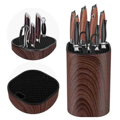 3 In 1 Messerblock Ohne Messer Ninonly Universal Messerblock fur über 8-12 Messer mit Scherenschlitz und Schärfstabschlitz für Alle Küchenmesser Brown von Ninonly
