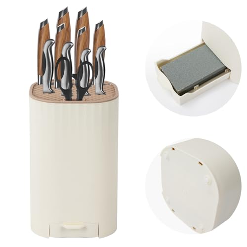 4 In 1 Messerblock Ohne Messer mit Schleifstein Ninonly Messerblock Universal Ohne Messer für über 8-12 Messer mit Scherenschlitz und Schärfstabschlitz für Alle Küchenmesser White von Ninonly