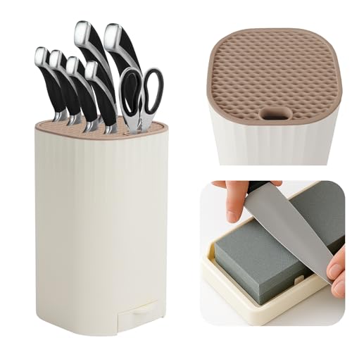 Messerblock Ohne Messer, Universal Messerhalter mit Schärfer Messer Schere Organizer, Abnehmbar Messerschärfer Aufbewahrung für Alle Küchenmesser, Messerblock Unbestückte Messerblock Ohne Messer, Universal Messerhalter mit Schärfer Messer Schere Organizer, Abnehmbar Messerschärfer Aufbewahrung für Alle Küchenmesser, Messerblock Unbestückte von Ninonly