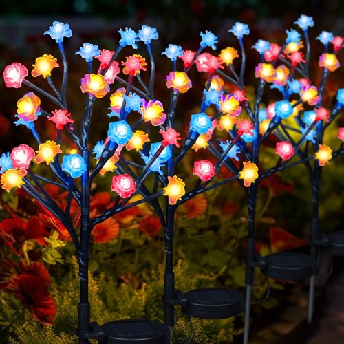 Ninonly Solarlampen für Außen Garten, 4 Stück 80 LED Rose Blume Garten Gartenlampen Draußen, Wasserdicht Solarleuchten Outdoor, Blumen Gartendeko für Yard Rasen Draußen Weihnachten von Ninonly