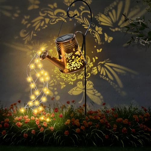 Solar Giesskanne mit Lichterkette Aussen, LED Schmetterling Solarleuchten Außen, Solarlampen mit Schäferhaken Wetterfest, Gartendeko für Draußen Yard Rasen Weihnachten von Ninonly