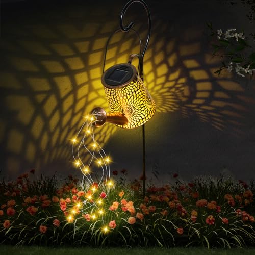 Solar Giesskanne mit Lichterkette Aussen, LED Sonnenblume Solarleuchten Außen, Solarlampen mit Schäferhaken Wetterfest, Gartendeko für Draußen Yard Rasen Weihnachten von Ninonly