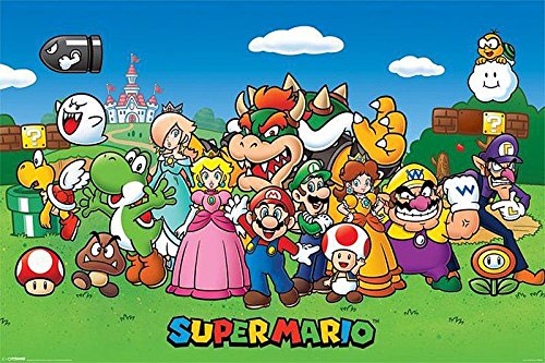 Nintendo Close Up Super Mario Poster Charaktere (91,5 cm x 61 cm) + 2 St. Schwarze Posterleisten mit Aufhängung von Nintendo