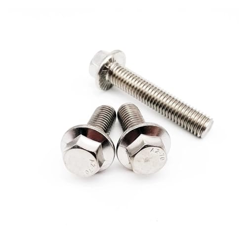 1/2/5/10 Stück M4 M5 M6 M8 M10 M12 304 Edelstahl metrisches Gewinde GB5787 Sechskantkopf mit gezackter Flanschschraube Sechskant-Unterlegscheibe(M12x35mm 1pc) von Nintens