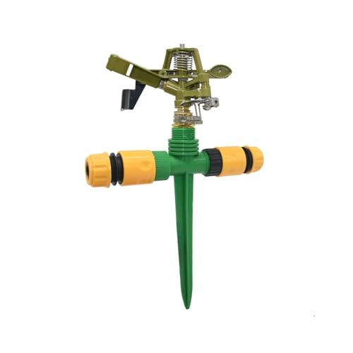 1 x pulsierender Sprinkler aus Metall, 360 Grad drehbar, Rasenbewässerungssprinkler mit Stützspieß für Gartenbewässerungssystem (1I2 bis 1I2 Schlauch) von Nintens