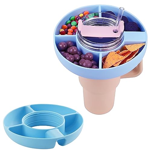 Ninyoon Snack-Schüssel für Stanley Cup, 40 oz Trinkbecher mit Griff, Snack-Ring-Tablett, Tumbler, lebensmittelechtes Material, Snack-Platten für Stanley Cup-Zubehör, spülmaschinenfest (Blau, Silikon) von Ninyoon