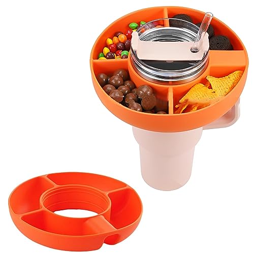 Ninyoon Snack-Schüssel für Stanley Cup, 40oz Trinkbecher mit Griff, Snack-Ring-Tablett, Tumbler, lebensmittelechtes Material, Snack-Platten für Stanley Cup, spülmaschinenfest (Orange, Silikon) von Ninyoon