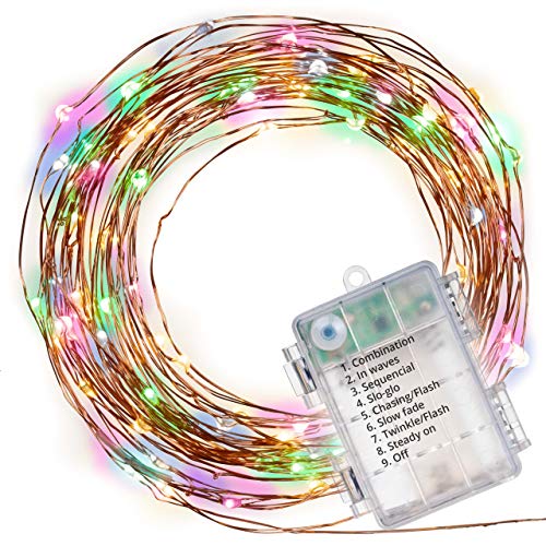 Nipach GmbH 100er LED Lichterkette bunt 4-farbig Kupferdraht Batterien 8 Funktionen dimmbar Fernbedienung Weihnachtsdeko Party Garten Funktionslichterkette Xmas von Nipach GmbH