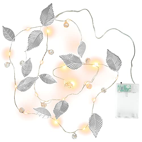 Nipach GmbH 2er Set Lichterkette „Perlen + Blätter“ SILBER 20 LED warm weiß Batterie Timer Xmas-Deko Weihnachts-Deko Weihnachtsbeleuchtung von Nipach GmbH