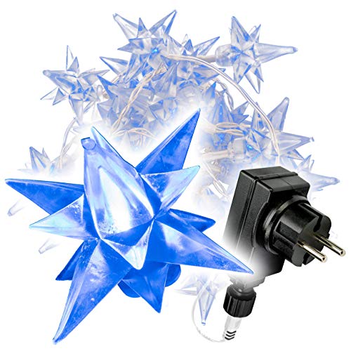 Nipach GmbH 40 LED Sternenlichterkette blau für Innen Aussen Trafo Timer transparentes Kabel Sternenkette Weihnachtssternkette Weihnachtsdeko Xmas-Deko von Nipach GmbH