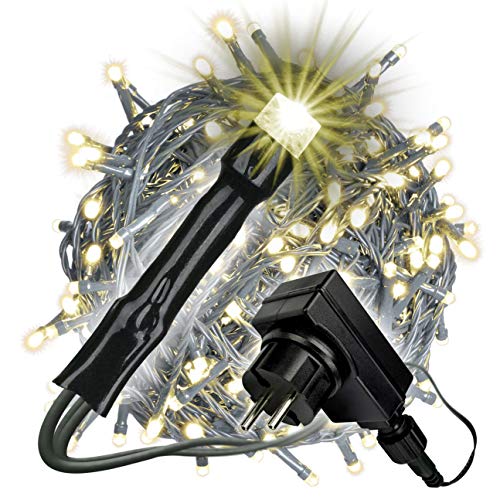 Nipach GmbH 400 LED warm weiß Lichterkette mit Trafo + Timer grünes Kabel Weihnachtsdeko Weihnachtsbeleuchtung Party-Deko Länge 50 m Lichtdeko Xmas von Nipach GmbH