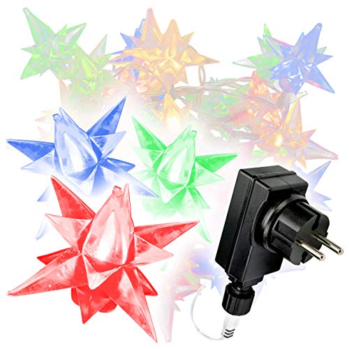 Nipach GmbH 40er LED Sternenlichterkette bunt für Innen Aussen Trafo Timer transparentes Kabel Sternenkette Weihnachtssternkette Weihnachtsdeko Xmas von Nipach GmbH