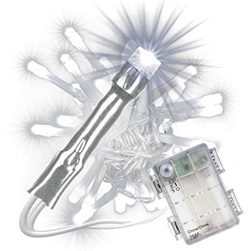 Nipach GmbH 50 LED Lichterkette weiß mit Timer für Innen Aussen transparentes Kabel Batterie 5 Meter Weihnachtsdeko Partydeko Partylichter Xmas von Nipach GmbH