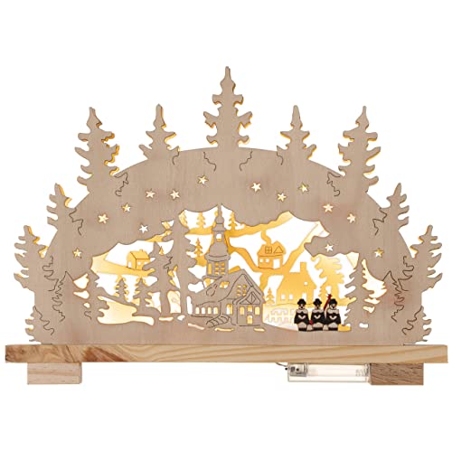 Nipach GmbH Schwibbogen aus Holz 10 LED Lichterbogen Winterlandschaft Leuchtfarbe: warm-weiß Batterien Adventsbogen Weihnachtsbeleuchtung Weihnachtsdeko (40 x 29 cm) von Nipach GmbH