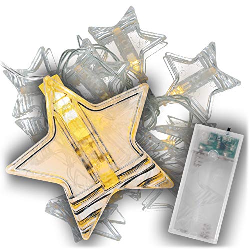 Nipach GmbH Sternenlichterkette Sterne 10 LED warm weiß Stern-Lichterkette Batterie Timer – Weihnachtsdeko Weihnachts-Beleuchtung Partydeko Deko-Lichter Xmas von Nipach GmbH