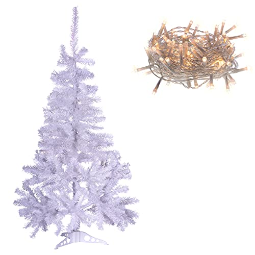 Nipach künstlicher Weihnachtsbaum weiß Christbaum Tannenbaum 120 cm mit Ständer zzgl. 100 LED Lichterkette warmweiß Weihnachtsdeko von Nipach GmbH