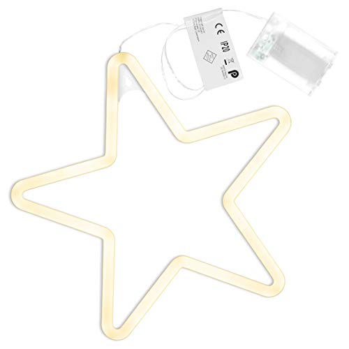 Wandleuchte "Neonstern" 90 LED warm weiß Stern Ø 30 cm Batterie Timer Weihnachts-Deko Weihnachtsstern Dekostern Fensterschmuck Fensterlicht 5 Zacken Wandleuchte "Neonstern" 90 LED warm weiß Stern Ø 30 cm Batterie Timer Weihnachts-Deko Weihnachtsstern Dekostern Fensterschmuck Fensterlicht 5 Zacken von Nipach GmbH