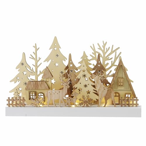 Winterlandschaft Wald aus Holz LED Batterie Timer Deko-Leuchte Xmas 5LED/10LED Weihnachts-Deko X-Mas (Braun) von Nipach GmbH