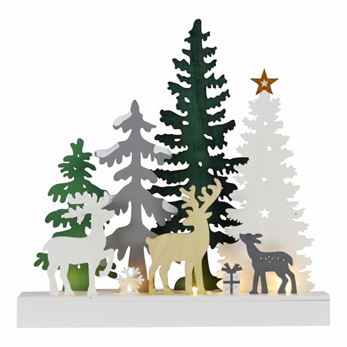 Winterlandschaft Wald aus Holz LED Batterie Timer Deko-Leuchte Xmas 5LED/10LED Weihnachts-Deko X-Mas (Grün) von Nipach GmbH
