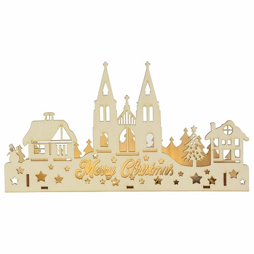 Winterlandschaft Wald aus Holz LED Batterie Timer Deko-Leuchte Xmas 5LED/10LED Weihnachts-Deko X-Mas (Hellbraun) von Nipach GmbH