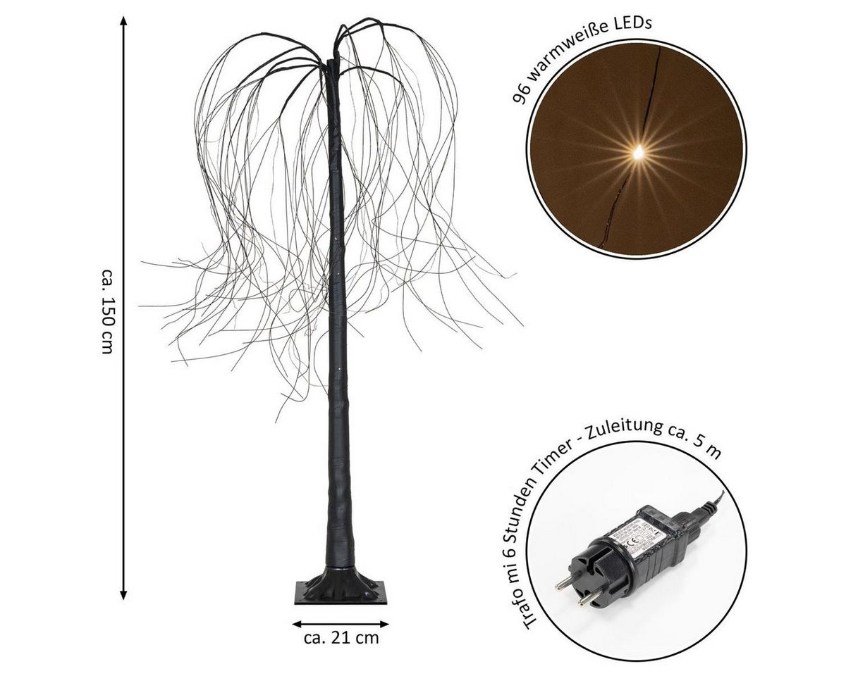 Nipach LED Baum Weidenbaum Trauerweide Deko-Baum 96 LED warm weiß schwarz 150 cm Timer, LED fest integriert, Warmweiß Nipach LED Baum Weidenbaum Trauerweide Deko-Baum 96 LED warm weiß schwarz 150 cm Timer, LED fest integriert, Warmweiß von Nipach