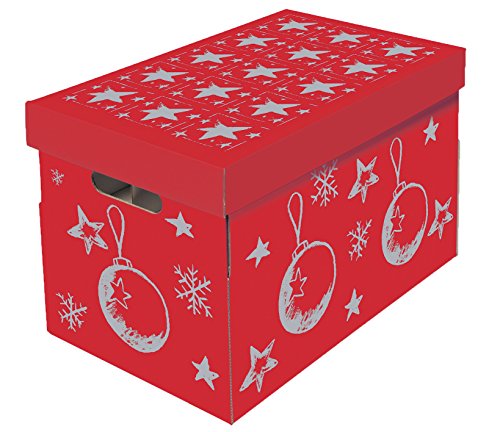 NIPS 119201145 Christmas Aufbewahrungsbox für Christbaumkugeln und Weihnachtsdeko mit variabler Innenaufteilung auf 3 Ebenen, 27,5 x 46,5 x 29,5 cm, rot/silber von NIPS