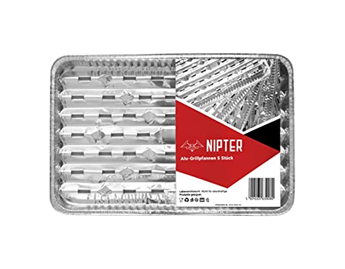 Nipter Grillschale Alu 34,1x22,9 cm Aluschalen Grill BBQ Grillplatte Aluminium-Grillschalen, 25 Packungen (125 Stück) von Nipter