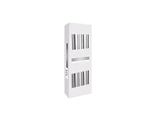 Nipter Stabkerzen Silber Metallic, Leuchterkerzen Spitzkerzen, Höhe 24,5 cm, Durchmesser 2,3 cm, geruchsneutral, Brenndauer 7h, Set 50 Stück (5 Boxen) von Nipter